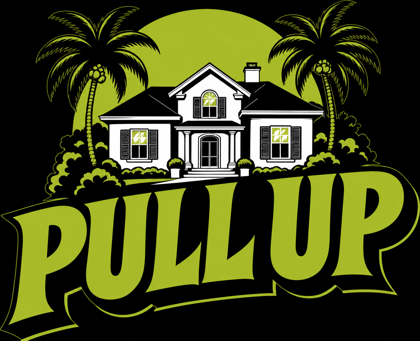 Pullup mansion and palm tree logo